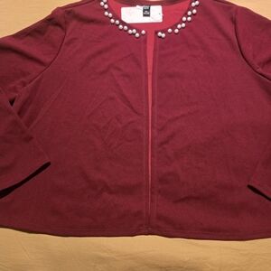 Red Cardigan with Pearl Accents